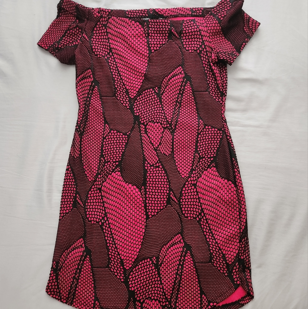 Bailey Blue Nordstrom XL Off Shoulder Mini dress Black/Fuchsia Pink NWT - Picture 7 of 12